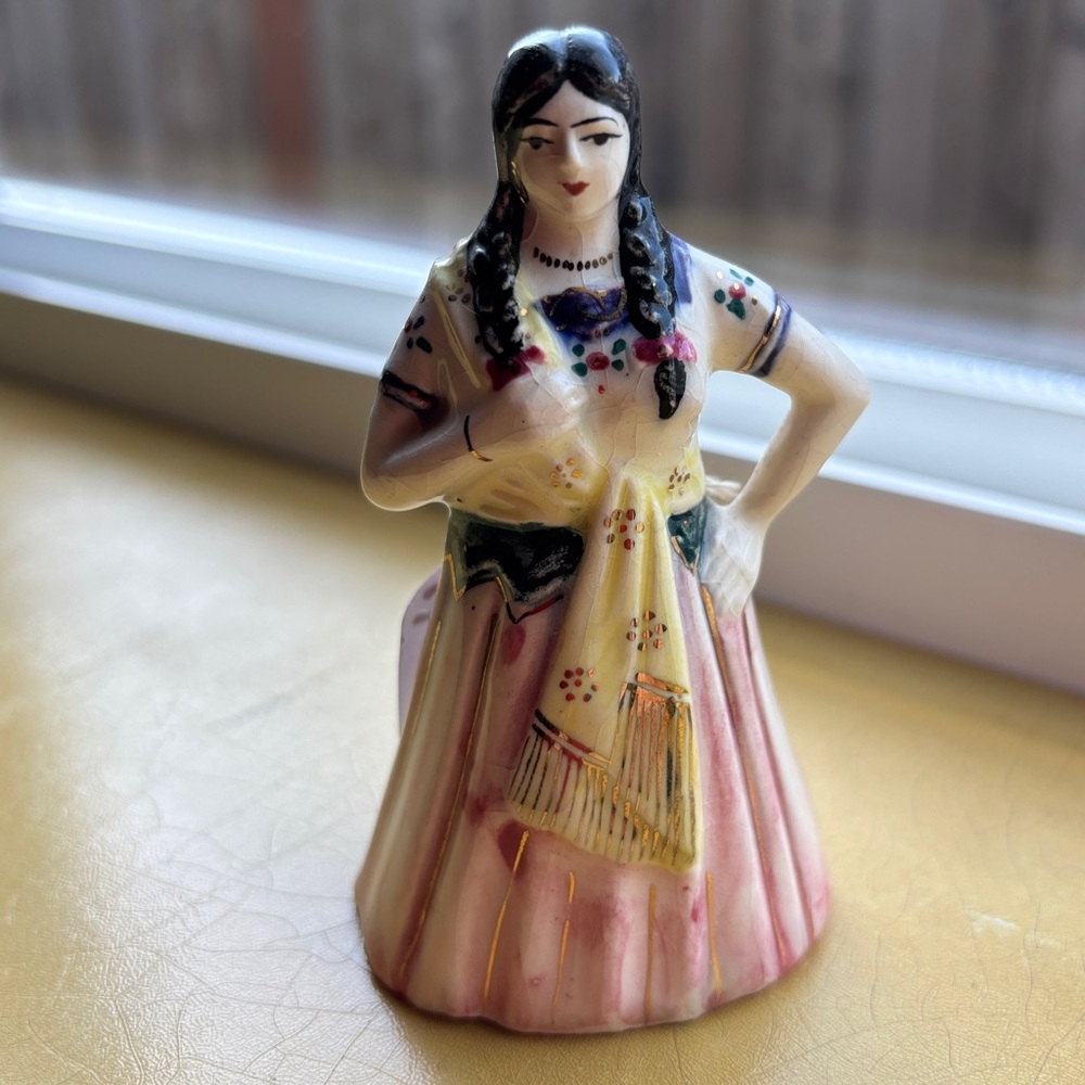 Stunning Eggshell Porcelain or Bone China Hand-painted Figurine Bell